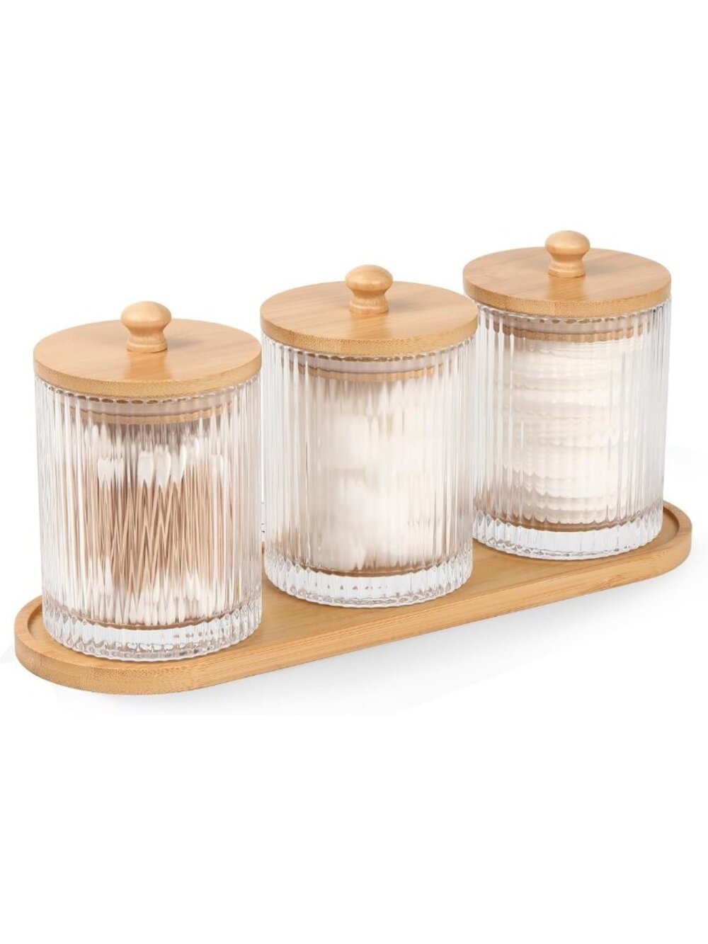 3 Pack Clear Bathroom Organizers - Cotton Swab, Floss & Cotton Ball Holders